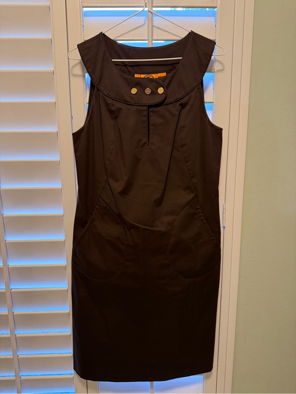 Tory Burch Brown Sleeveless Sheath Dress with Gold Buttons